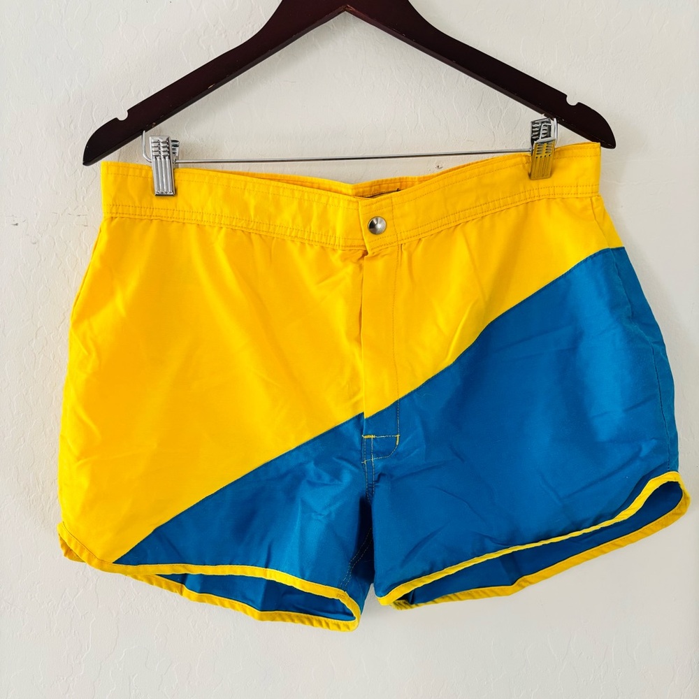 Vintage Speedo‎ Mens Yellow and Blue Colorblock Swim Trunks Size 36